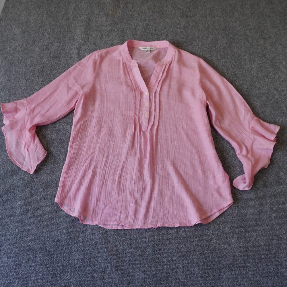 Counterparts Women's Pink‎ Ruffle Bell Sleeve Button Down Tunic Top
